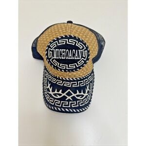 Mexico Michoacan Rodeo Cowboy Embroidered Woven Straw Trucker Hat Snapback‎ Cap